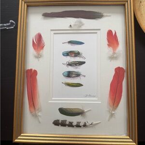 Framed Feather Art with Gold Frame